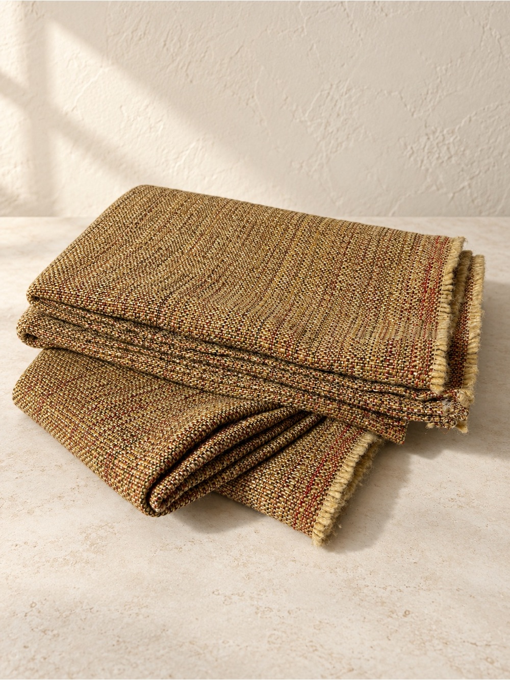 Vintage Woven Upholstery Craft Sewing Fabric Tan Brown Tweed Look 72” x 46”